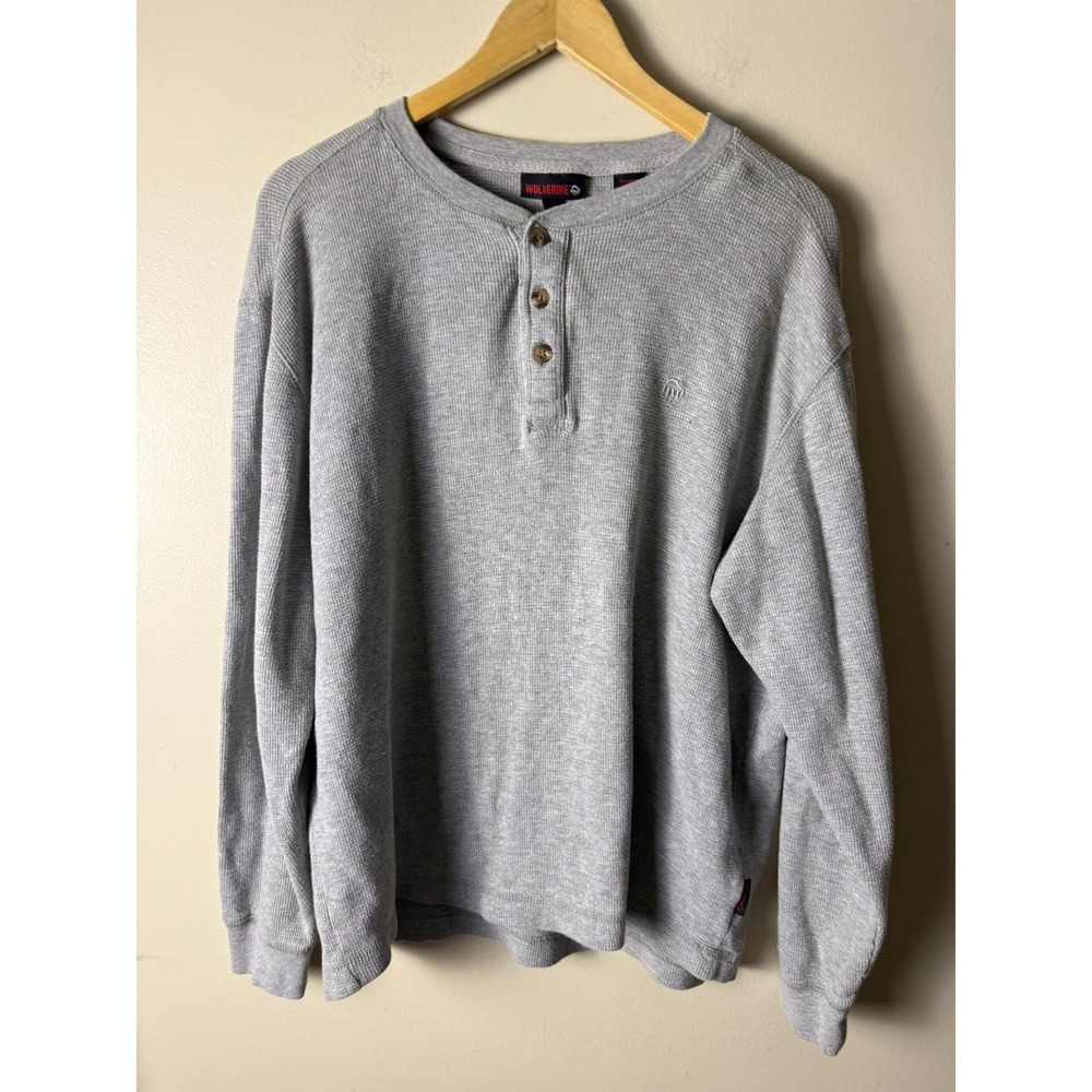 Wolverine Shirt Henley Waffle-Knit 1/4โ Button Mens L Gray Comfort